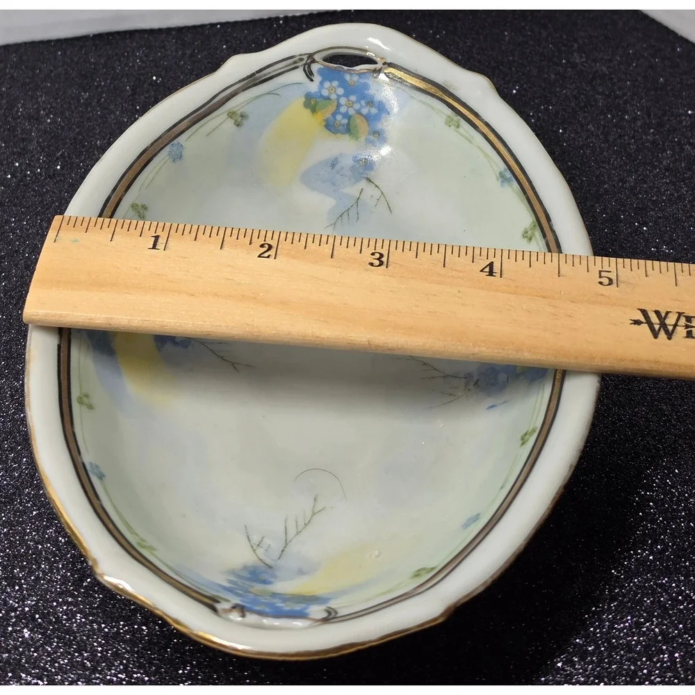 Te-Oh China Hand Painted Nippon Forget Me Not Floral Nut Bowl Gold Trim Oval